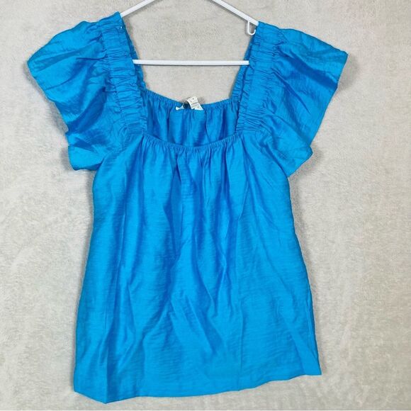 Lilly Pulitzer Caralisa Flutter Sleeve Top‎ Square Neck Size S Tangier Teal NEW - Picture 4 of 11